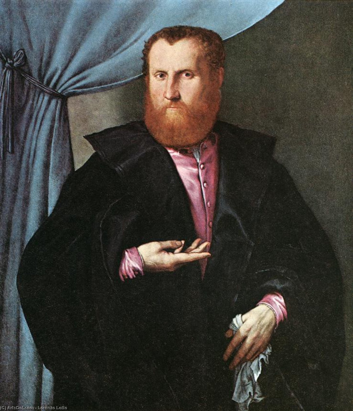 WikiOO.org - دایره المعارف هنرهای زیبا - نقاشی، آثار هنری Lorenzo Lotto - Portrait of a Man in Black Silk Cloak