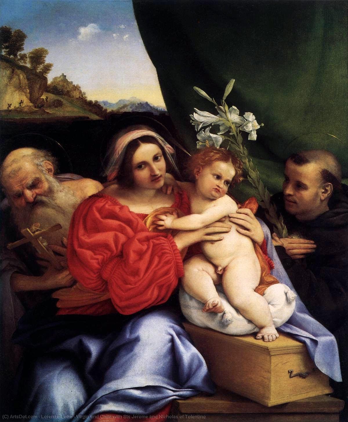 WikiOO.org - Enciclopédia das Belas Artes - Pintura, Arte por Lorenzo Lotto - Virgin and Child with Sts Jerome and Nicholas of Tolentino