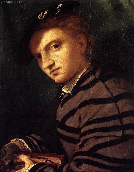 Wikioo.org - The Encyclopedia of Fine Arts - Painting, Artwork by Lorenzo Lotto - Young Man in a Striped Coat