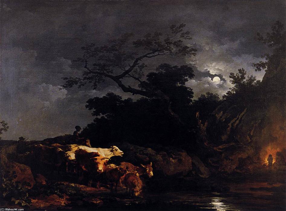 Wikioo.org – La Enciclopedia de las Bellas Artes - Pintura, Obras de arte de Philip Jacques De Loutherbourg - Clair de Lune (Moonlight)