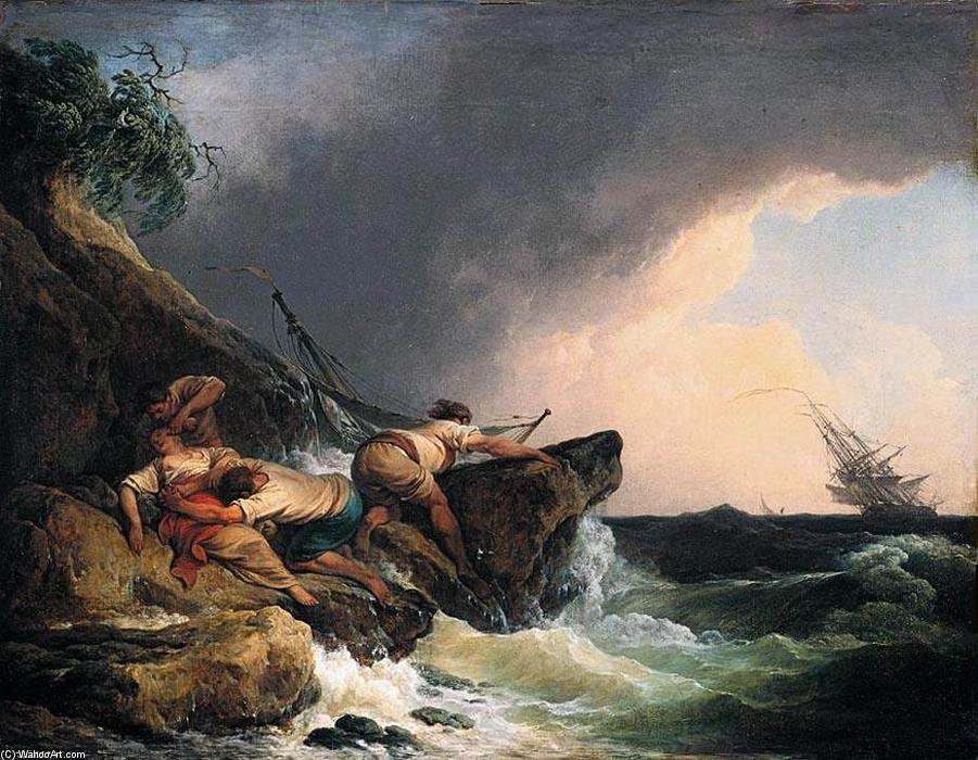 WikiOO.org – 美術百科全書 - 繪畫，作品 Philip Jacques De Loutherbourg - 洛基 沿海 景观 在 一个 风暴