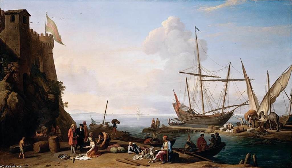 Wikioo.org - The Encyclopedia of Fine Arts - Painting, Artwork by Adrien Manglard - Mediterranean Harbour Scene