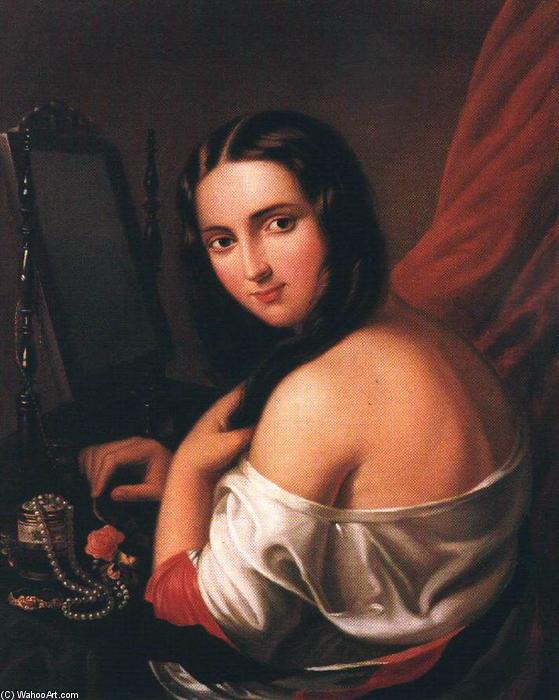 Wikioo.org – La Enciclopedia de las Bellas Artes - Pintura, Obras de arte de Jakab Marastoni (Giacomo Antonio Marastoni) - mujer sentado ante un espejo