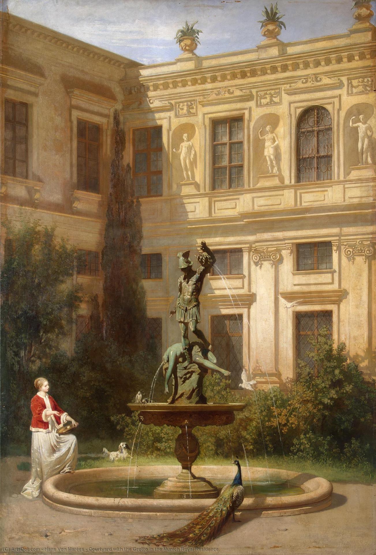 Wikioo.org - The Encyclopedia of Fine Arts - Painting, Artwork by Hans Von Marées - Courtyard with the Grotto in the Munich Royal Residence