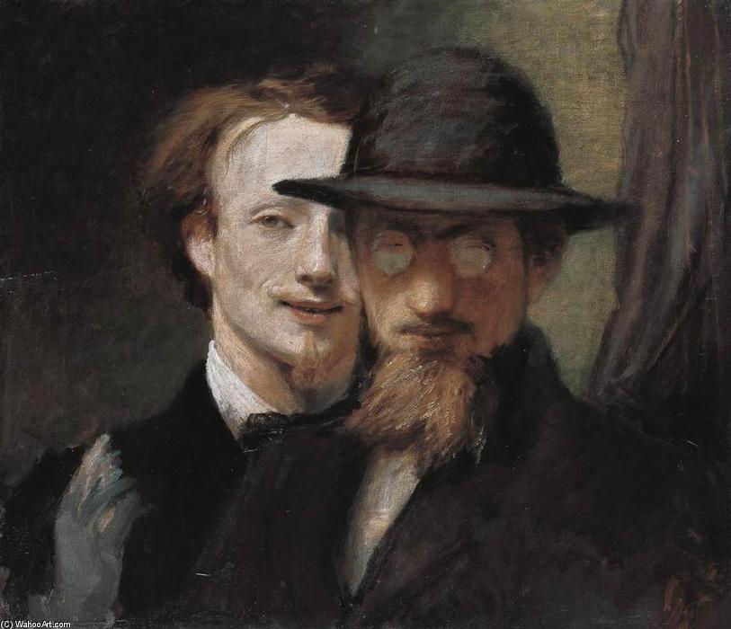 Wikioo.org - The Encyclopedia of Fine Arts - Painting, Artwork by Hans Von Marées - Double Portrait of Marées and Lenbach