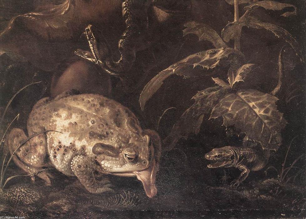WikiOO.org - Encyclopedia of Fine Arts - Maleri, Artwork Otto Marseus Van Schrieck - Still-Life with Insects and Amphibians (detail)