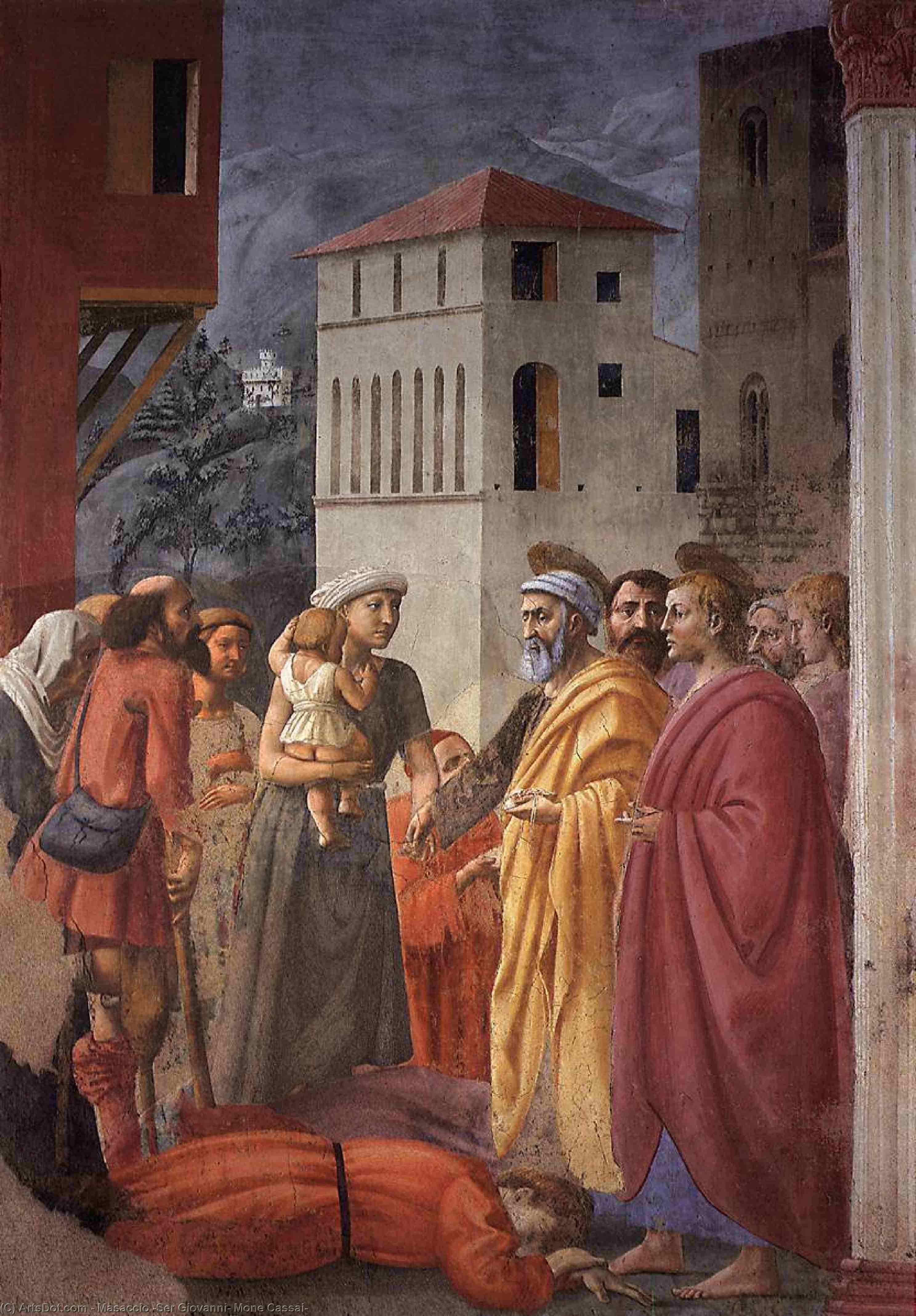 Wikioo.org - The Encyclopedia of Fine Arts - Painting, Artwork by Masaccio (Ser Giovanni, Mone Cassai) - The Distribution of Alms and the Death of Ananias