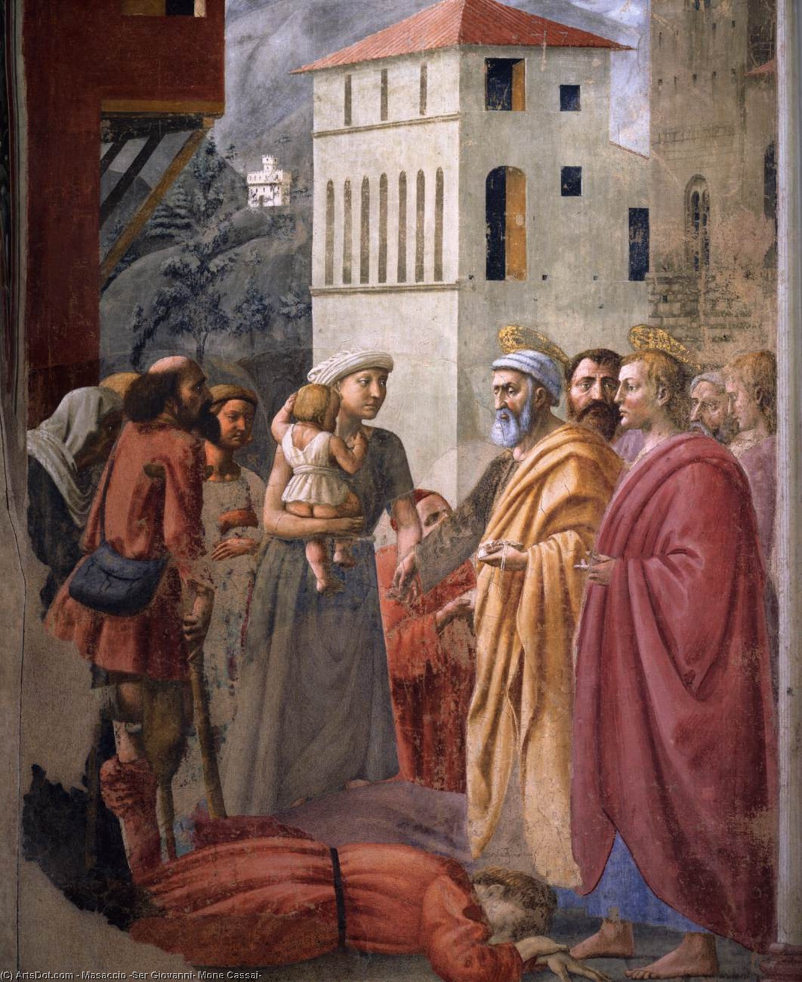 Wikioo.org - The Encyclopedia of Fine Arts - Painting, Artwork by Masaccio (Ser Giovanni, Mone Cassai) - The Distribution of Alms and the Death of Ananias (detail)