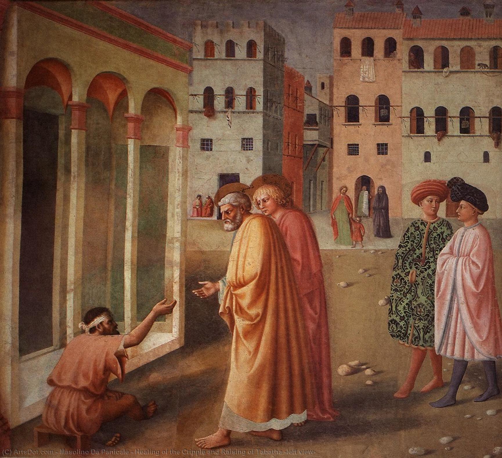 Wikioo.org - The Encyclopedia of Fine Arts - Painting, Artwork by Masolino Da Panicale - Healing of the Cripple and Raising of Tabatha (left view)