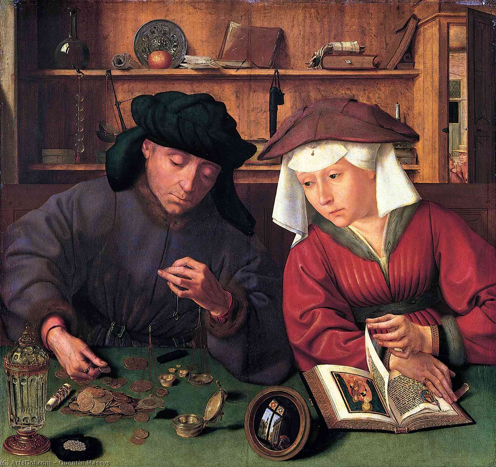 WikiOO.org – 美術百科全書 - 繪畫，作品 Quentin Massys - 放债 和   他  妻子