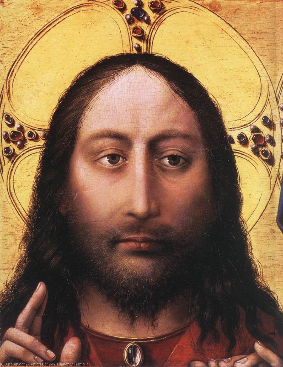 WikiOO.org - Encyclopedia of Fine Arts - Maleri, Artwork Robert Campin (Master Of Flemalle) - Blessing Christ and Praying Virgin (detail)