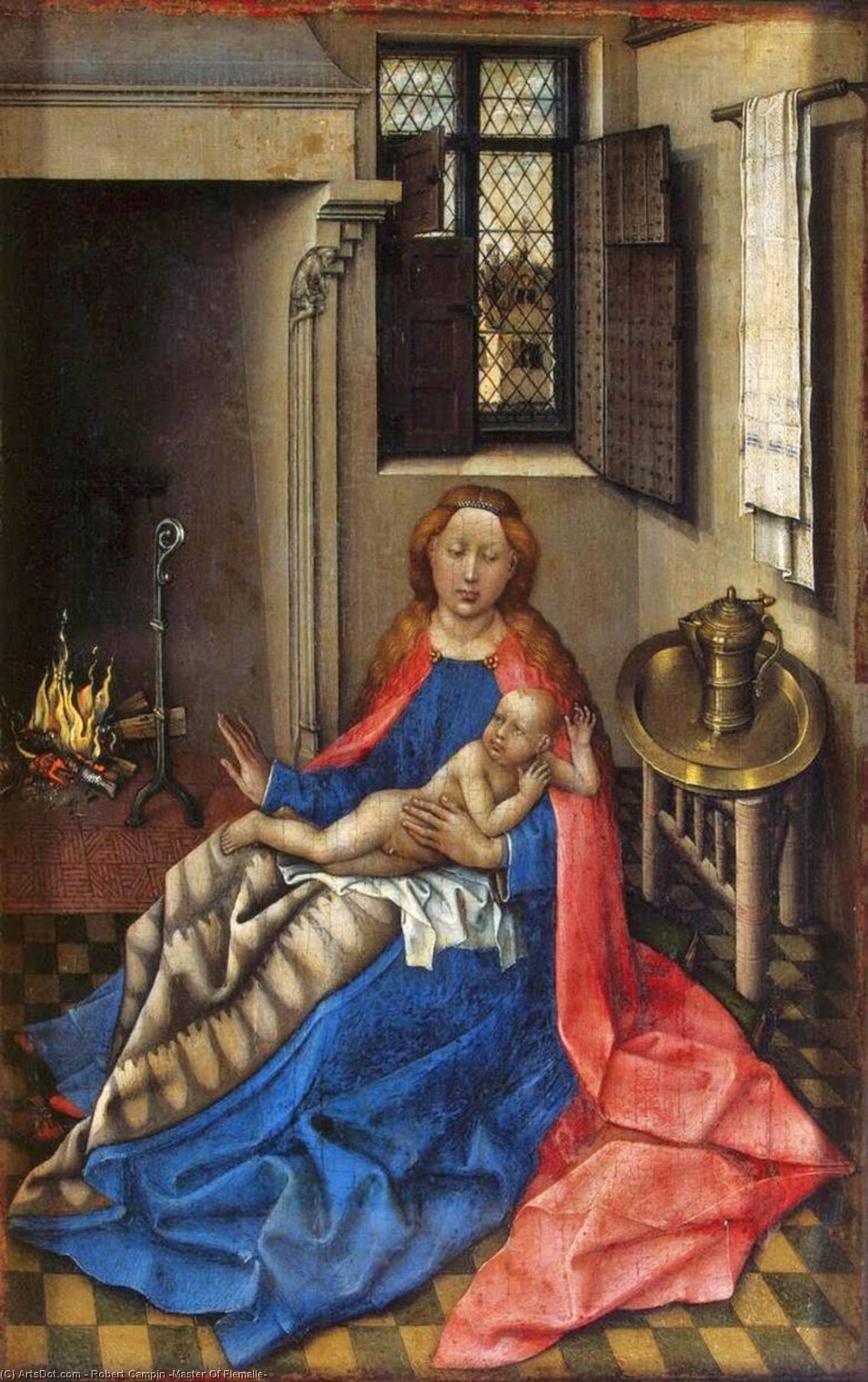 WikiOO.org - Енциклопедия за изящни изкуства - Живопис, Произведения на изкуството Robert Campin (Master Of Flemalle) - Madonna with the Child by a Fireplace