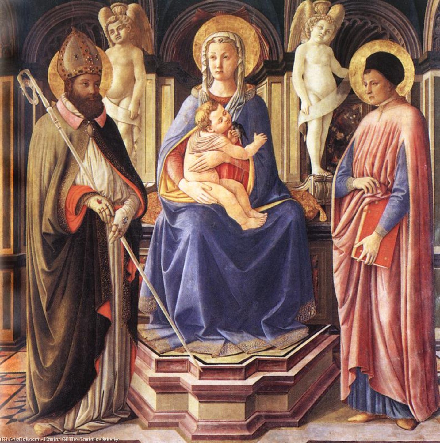 WikiOO.org – 美術百科全書 - 繪畫，作品 Master Of The Castello Nativity - 麦当娜和 sts贾斯特斯和克莱门特