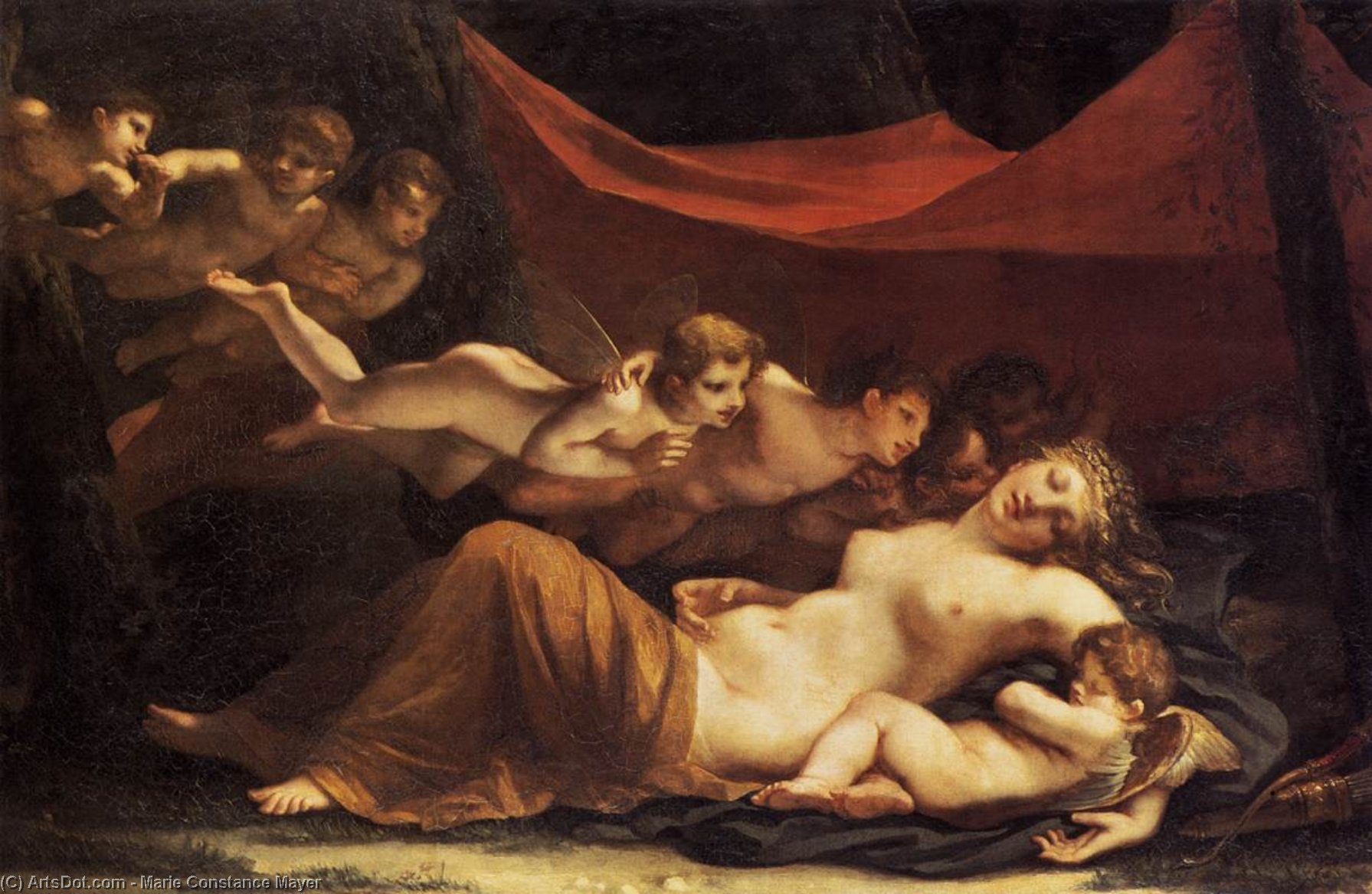Wikioo.org – La Enciclopedia de las Bellas Artes - Pintura, Obras de arte de Marie Constance Mayer - el sueño todaclasede  Venus  asícomo  Cupido