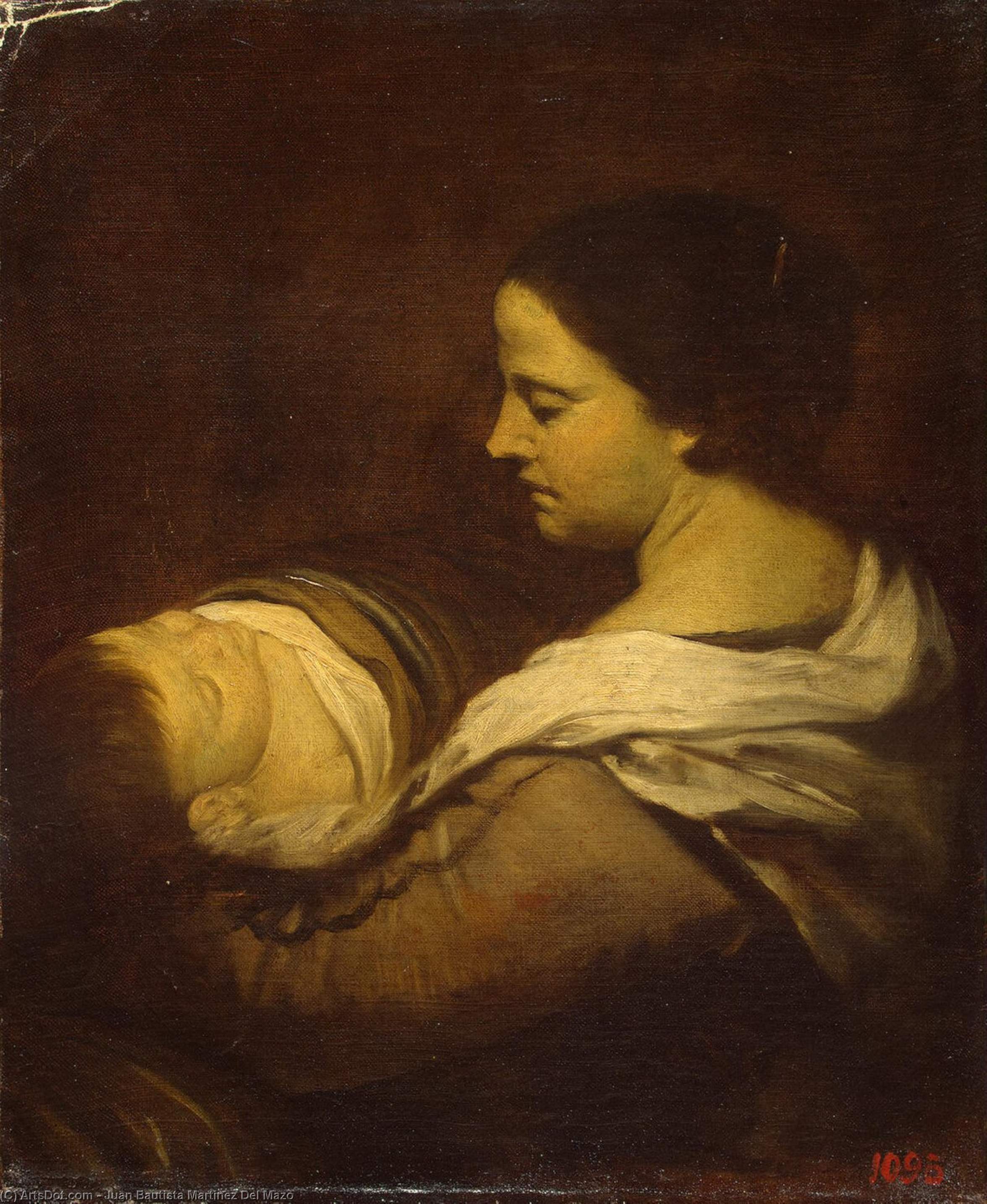 Wikioo.org - The Encyclopedia of Fine Arts - Painting, Artwork by Juan Bautista Martinez Del Mazo - Woman with a Sleeping Child