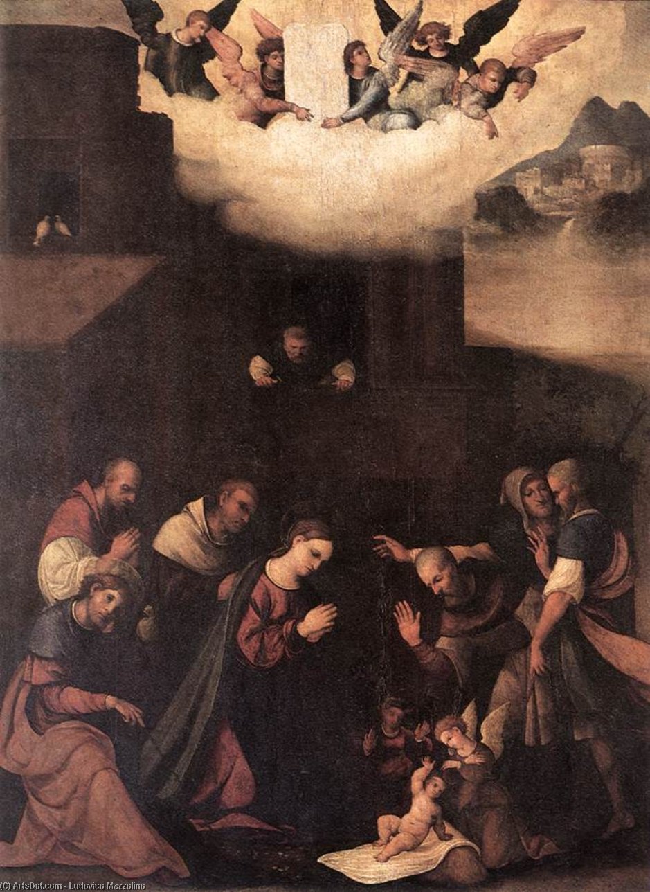 WikiOO.org - Enciclopedia of Fine Arts - Pictura, lucrări de artă Ludovico Mazzolino - Adoration of the Shepherds