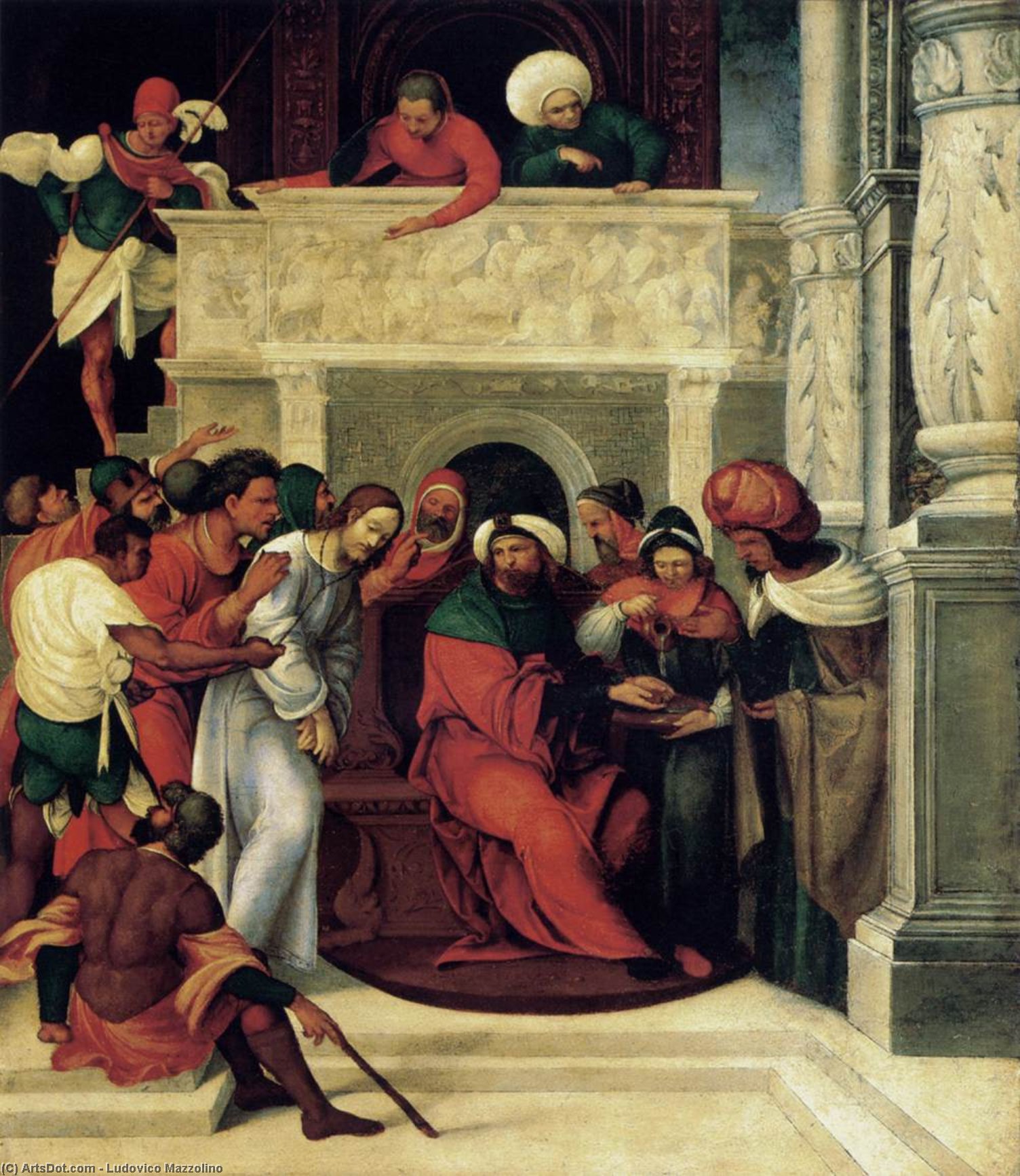 Wikioo.org - The Encyclopedia of Fine Arts - Painting, Artwork by Ludovico Mazzolino - Christ before Pilate