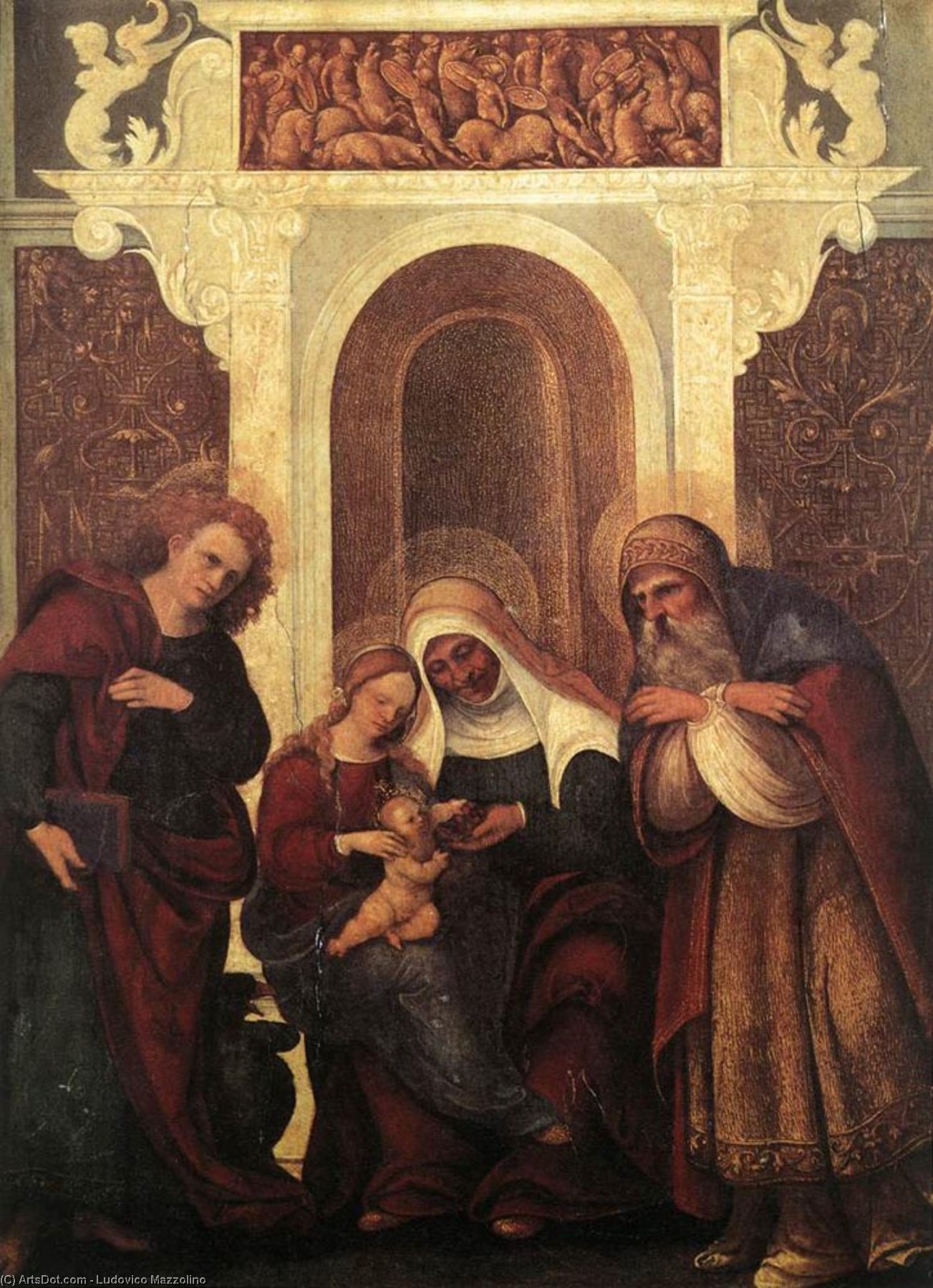 Wikioo.org - Bách khoa toàn thư về mỹ thuật - Vẽ tranh, Tác phẩm nghệ thuật Ludovico Mazzolino - Madonna and Child with Saints