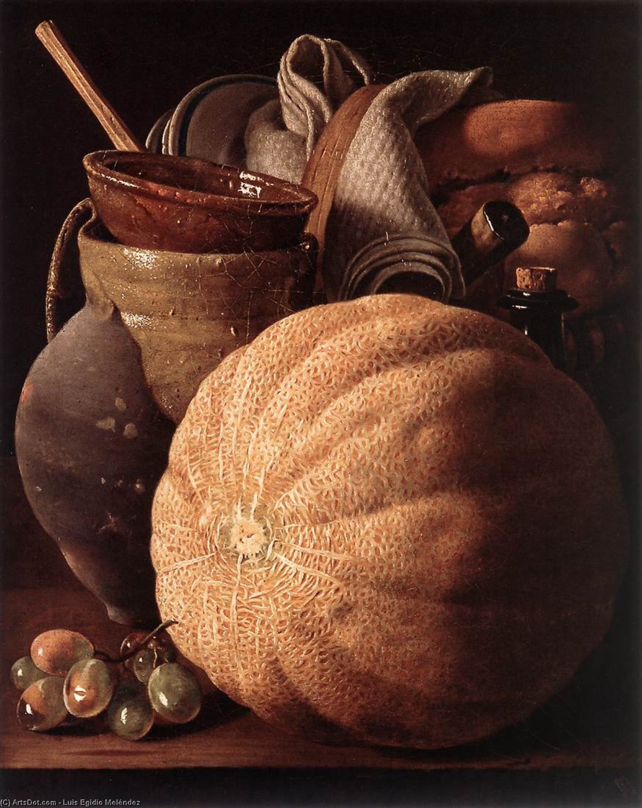 Wikioo.org - The Encyclopedia of Fine Arts - Painting, Artwork by Luis Egidio Meléndez - Still-Life with Cantaloup Melon