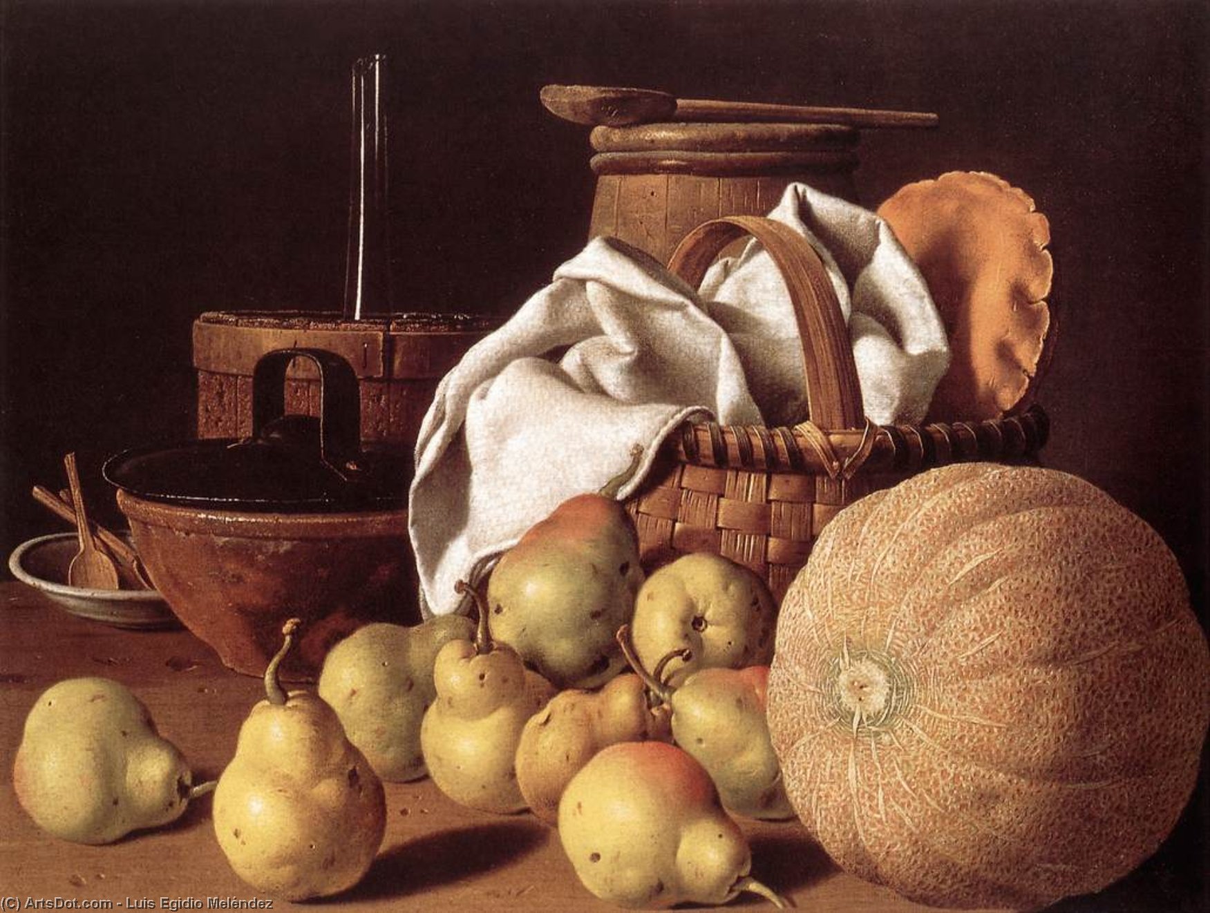 Wikioo.org - Die Enzyklopädie bildender Kunst - Malerei, Kunstwerk von Luis Egidio Meléndez - Still-Leben mit  Melone  und  birnen