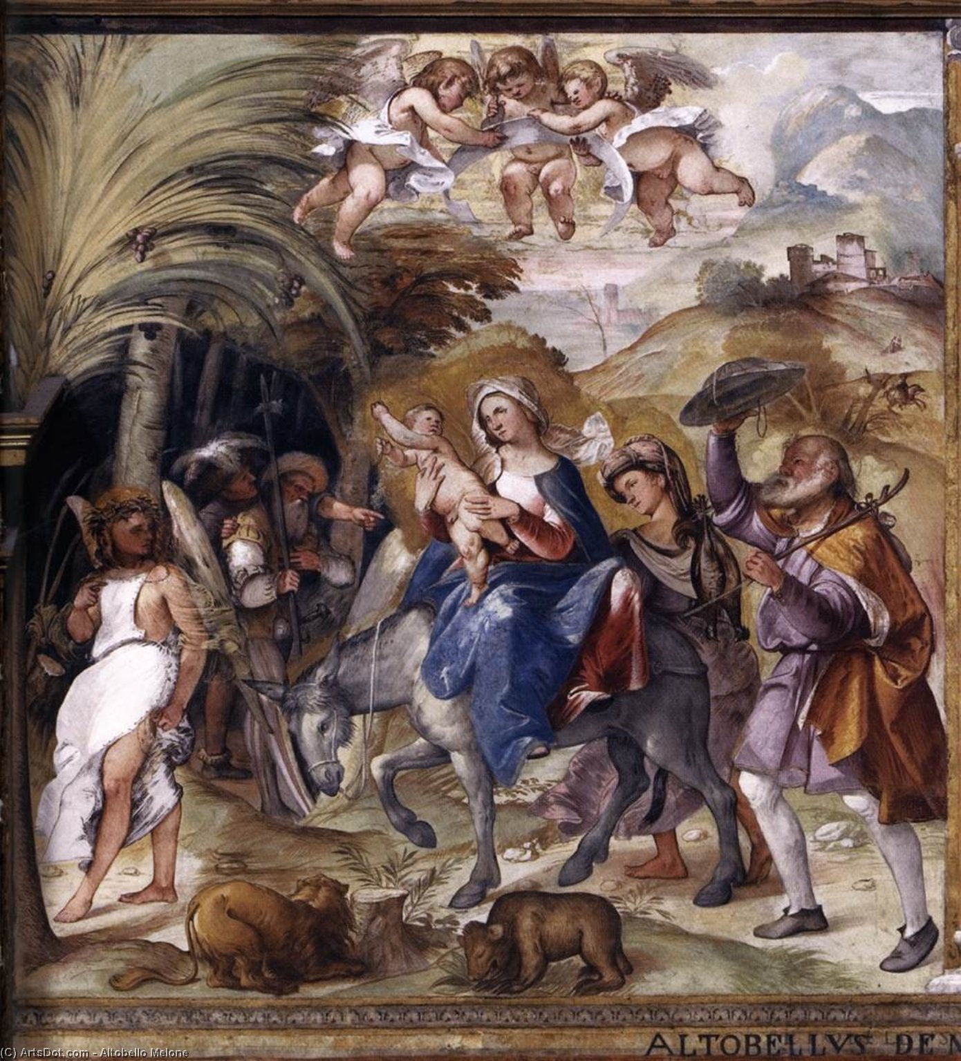 Wikioo.org - The Encyclopedia of Fine Arts - Painting, Artwork by Altobello Melone - Flight to Egypt