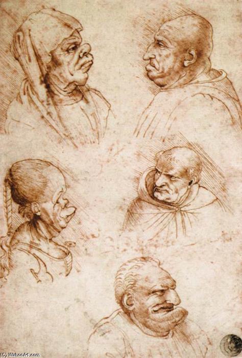 WikiOO.org - Encyclopedia of Fine Arts - Lukisan, Artwork Francesco Melzi - Five Grotesque Heads