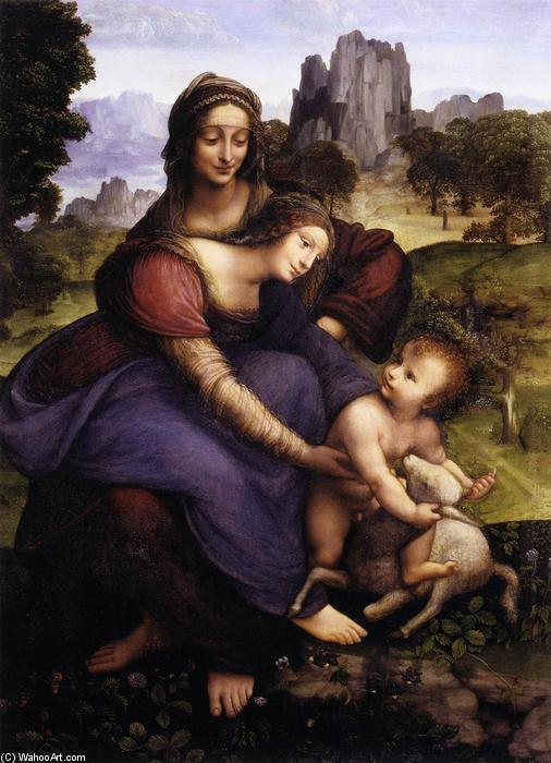 Wikioo.org - The Encyclopedia of Fine Arts - Painting, Artwork by Francesco Melzi - St Anne with the Virgin and the Child Embracing a Lamb