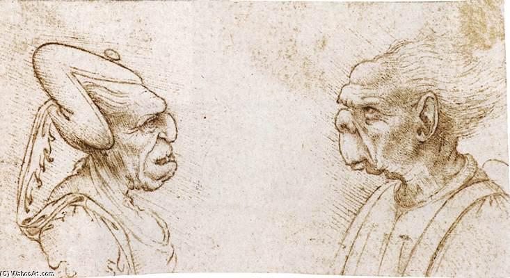 WikiOO.org - Encyclopedia of Fine Arts - Lukisan, Artwork Francesco Melzi - Two Grotesque Heads