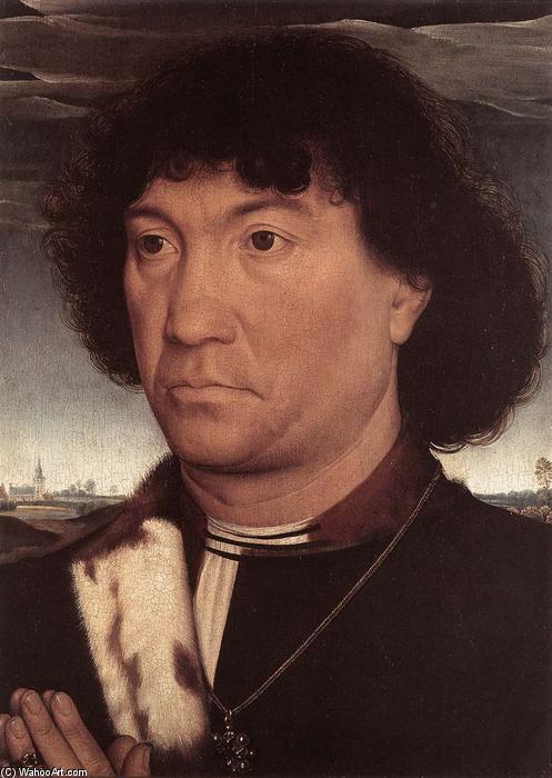 Wikioo.org - The Encyclopedia of Fine Arts - Painting, Artwork by Hans Memling - Portrait of a Man at Prayer before a Landscape