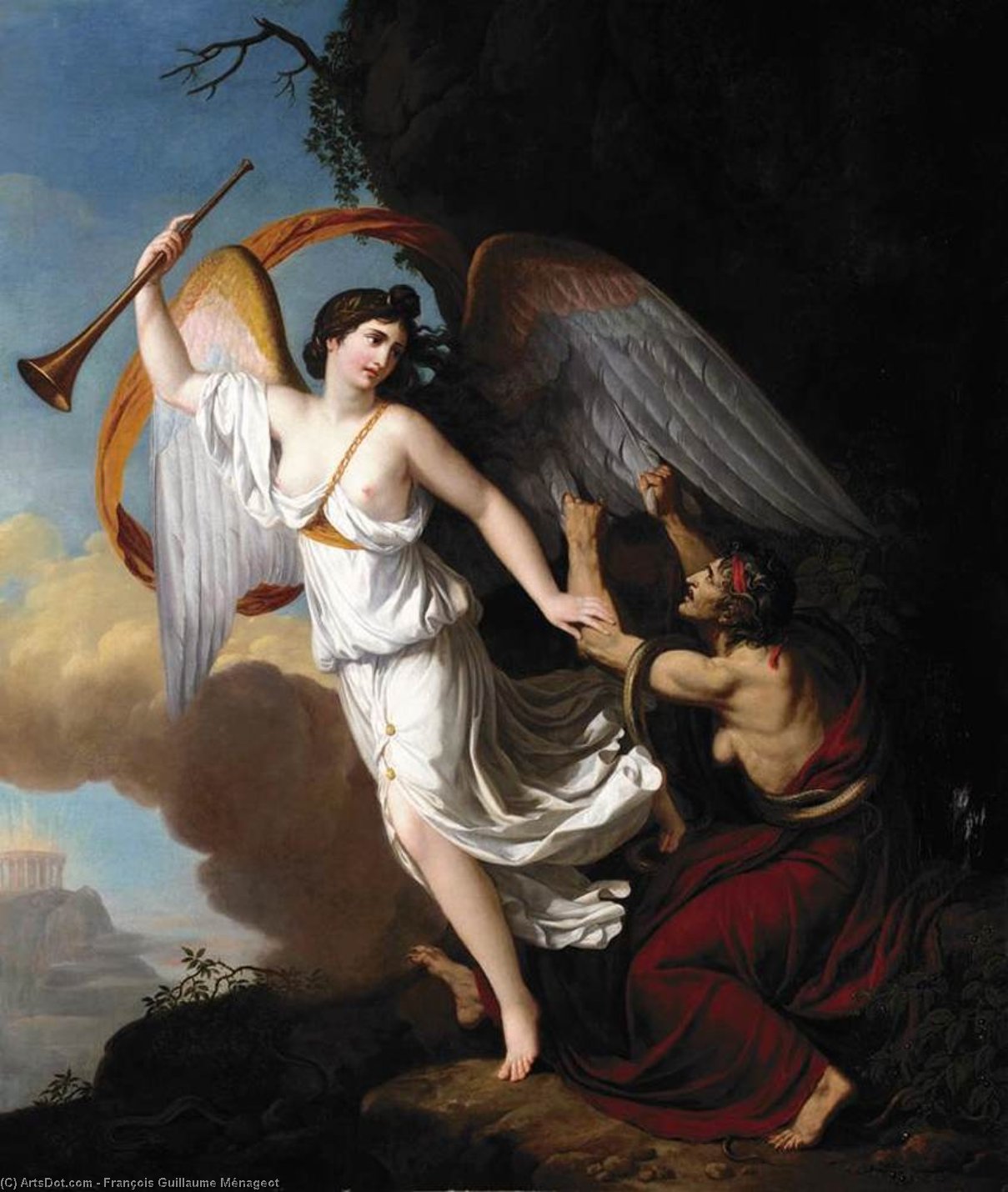 WikiOO.org - Enciclopédia das Belas Artes - Pintura, Arte por François Guillaume Ménageot - Envy Plucking the Wings of Fame