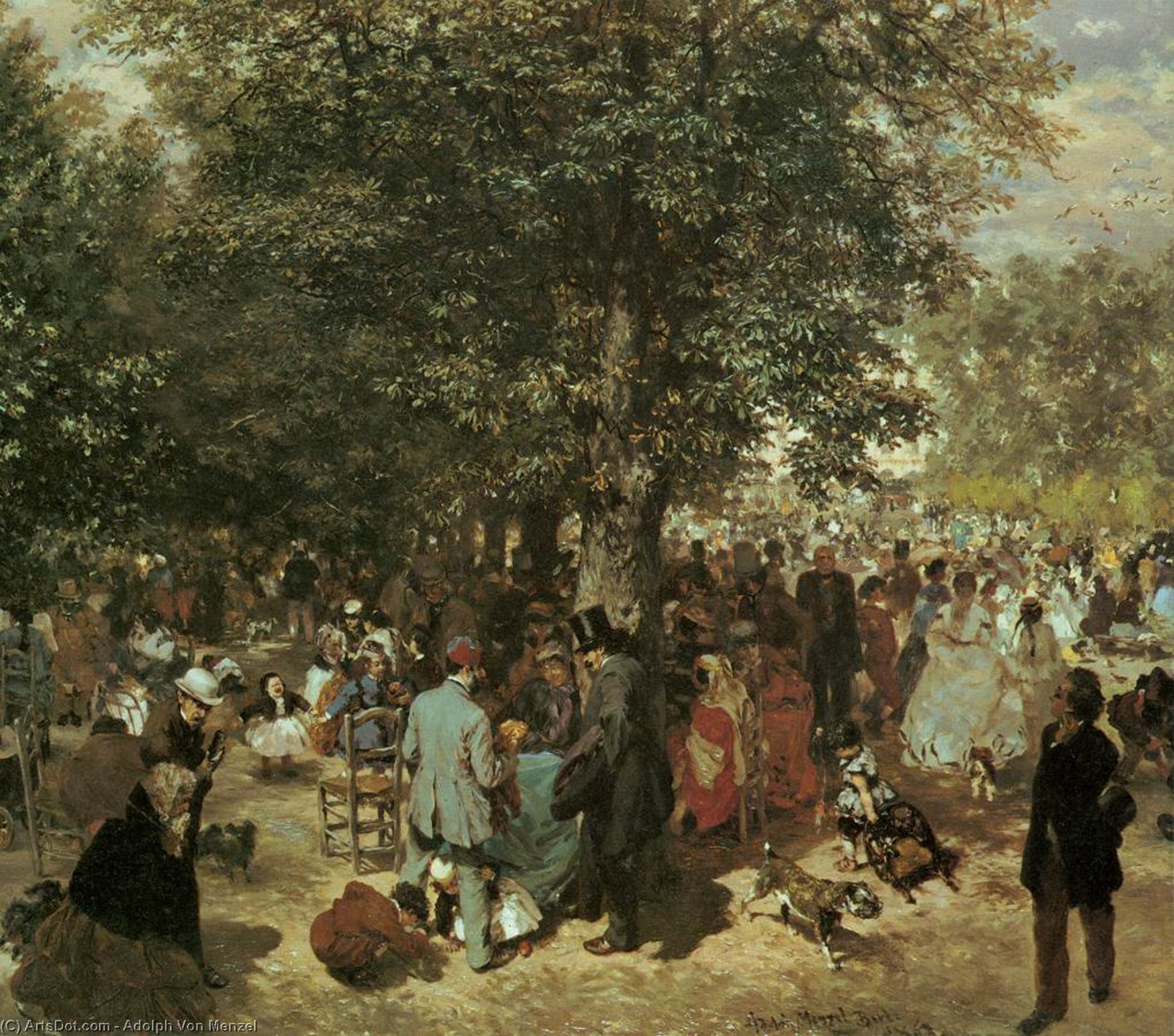 WikiOO.org – 美術百科全書 - 繪畫，作品 Adolph Menzel - 下午 在  的  杜乐丽  花园