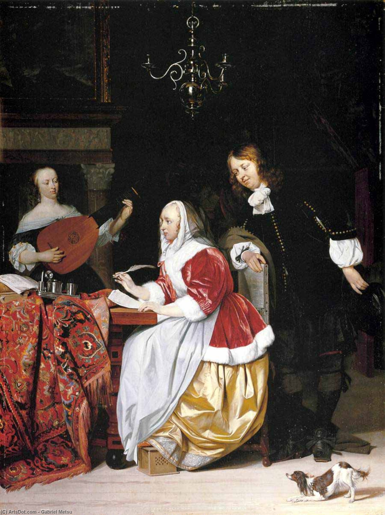 Wikioo.org - The Encyclopedia of Fine Arts - Painting, Artwork by Gabriel Metsu - A Young Woman Composing Music