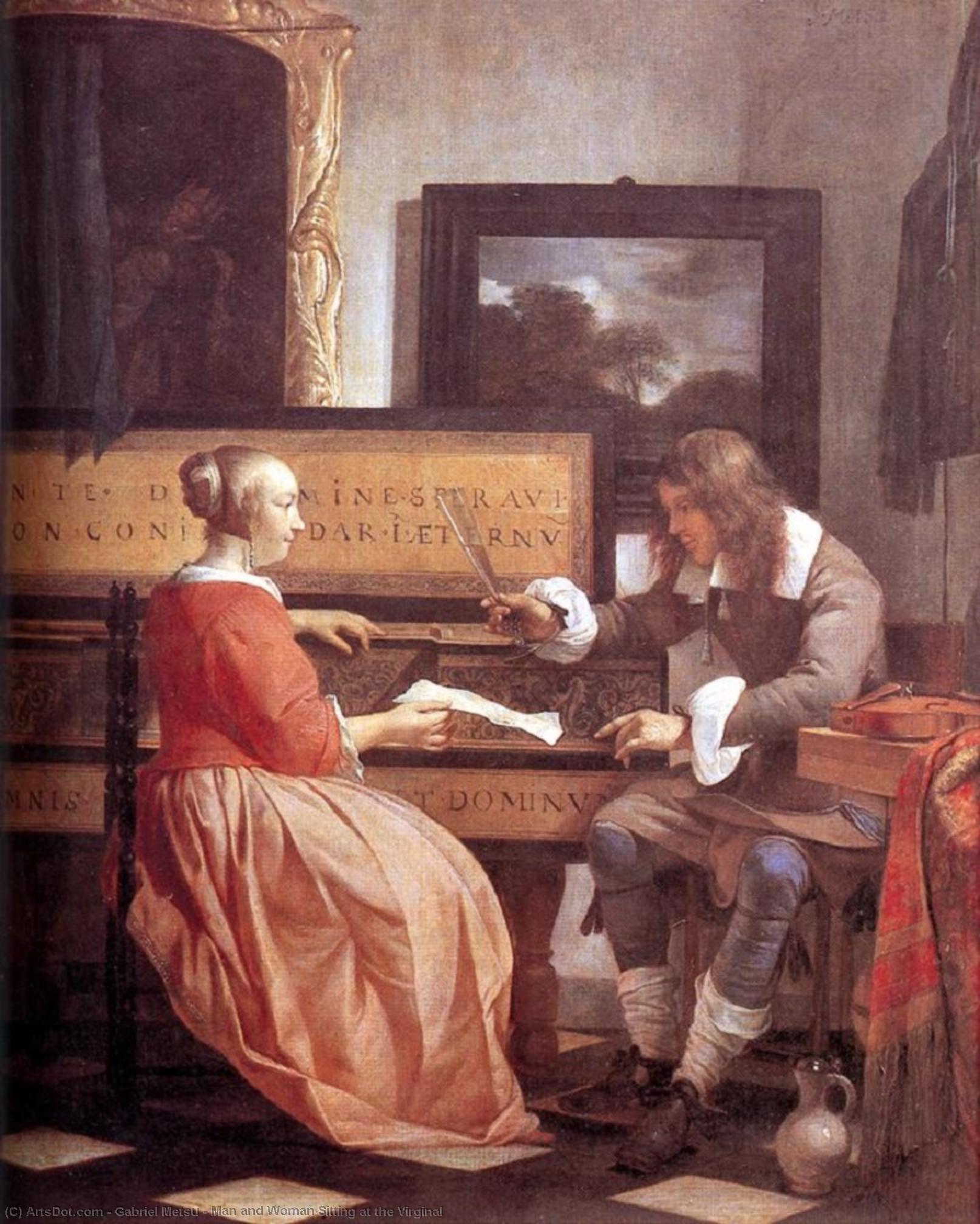 Wikioo.org - The Encyclopedia of Fine Arts - Painting, Artwork by Gabriel Metsu - Man and Woman Sitting at the Virginal