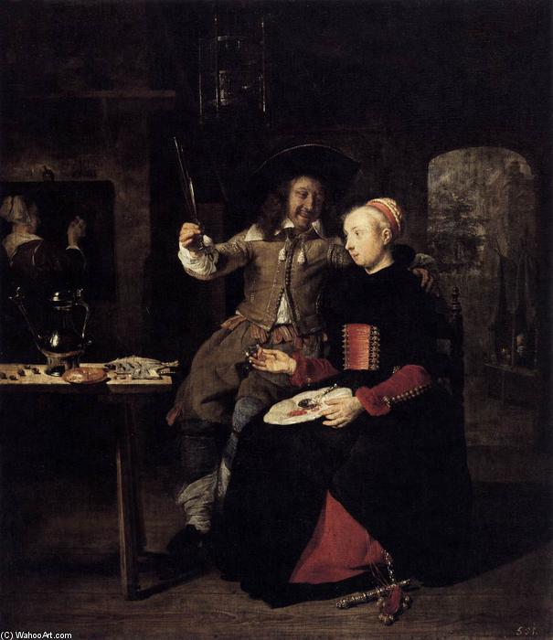 Wikioo.org - The Encyclopedia of Fine Arts - Painting, Artwork by Gabriel Metsu - Portrait of the Artist with His Wife Isabella de Wolff in a Tavern