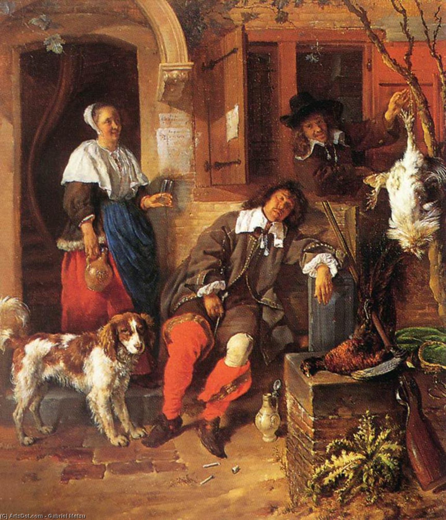 WikiOO.org - Encyclopedia of Fine Arts - Målning, konstverk Gabriel Metsu - The Sleeping Sportsman