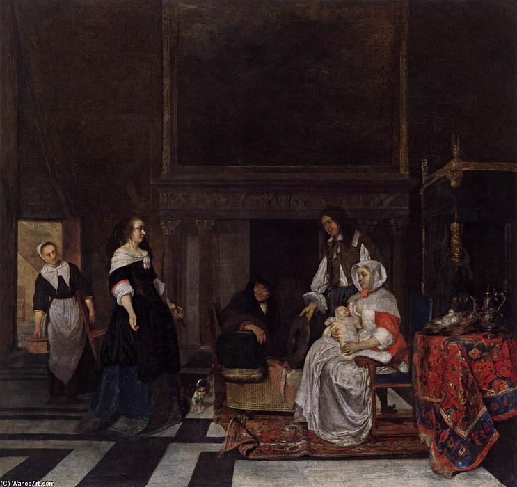 Wikioo.org - The Encyclopedia of Fine Arts - Painting, Artwork by Gabriel Metsu - The Visit to the Nursery