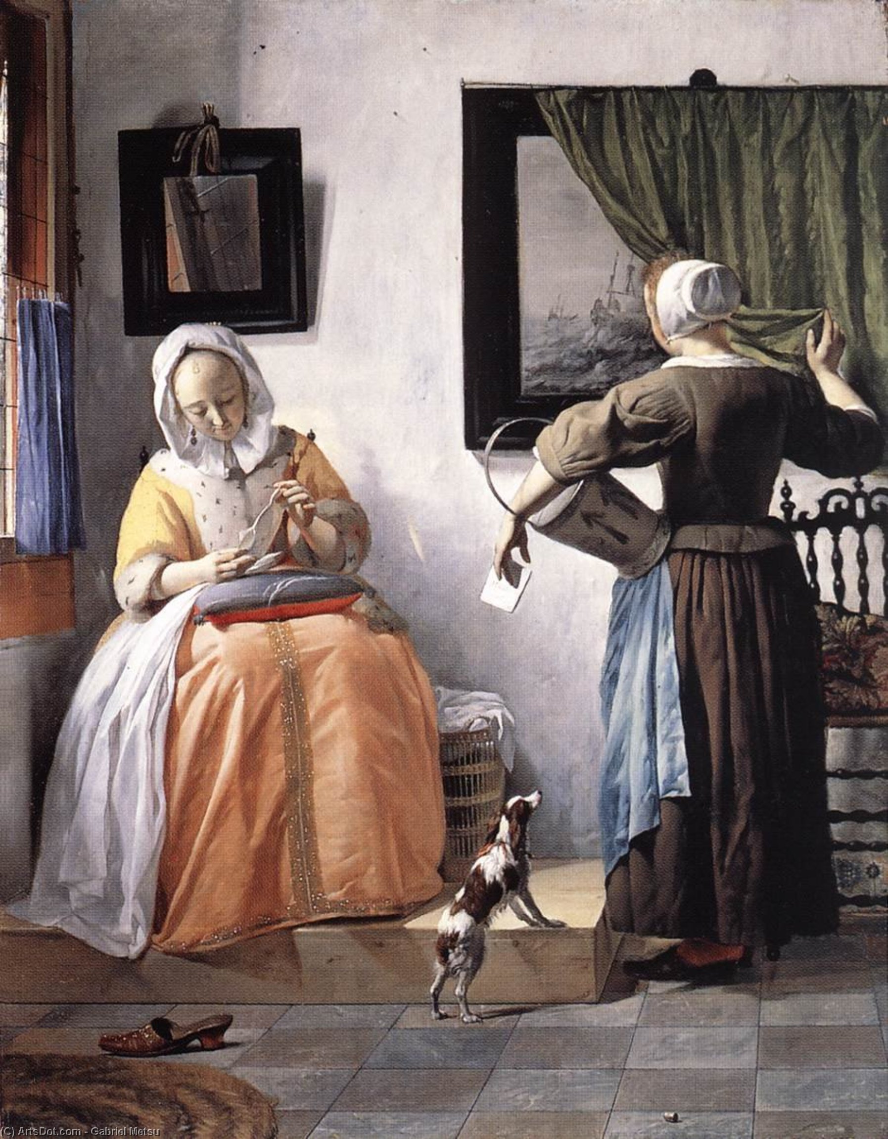 Wikioo.org - The Encyclopedia of Fine Arts - Painting, Artwork by Gabriel Metsu - Woman Reading a Letter