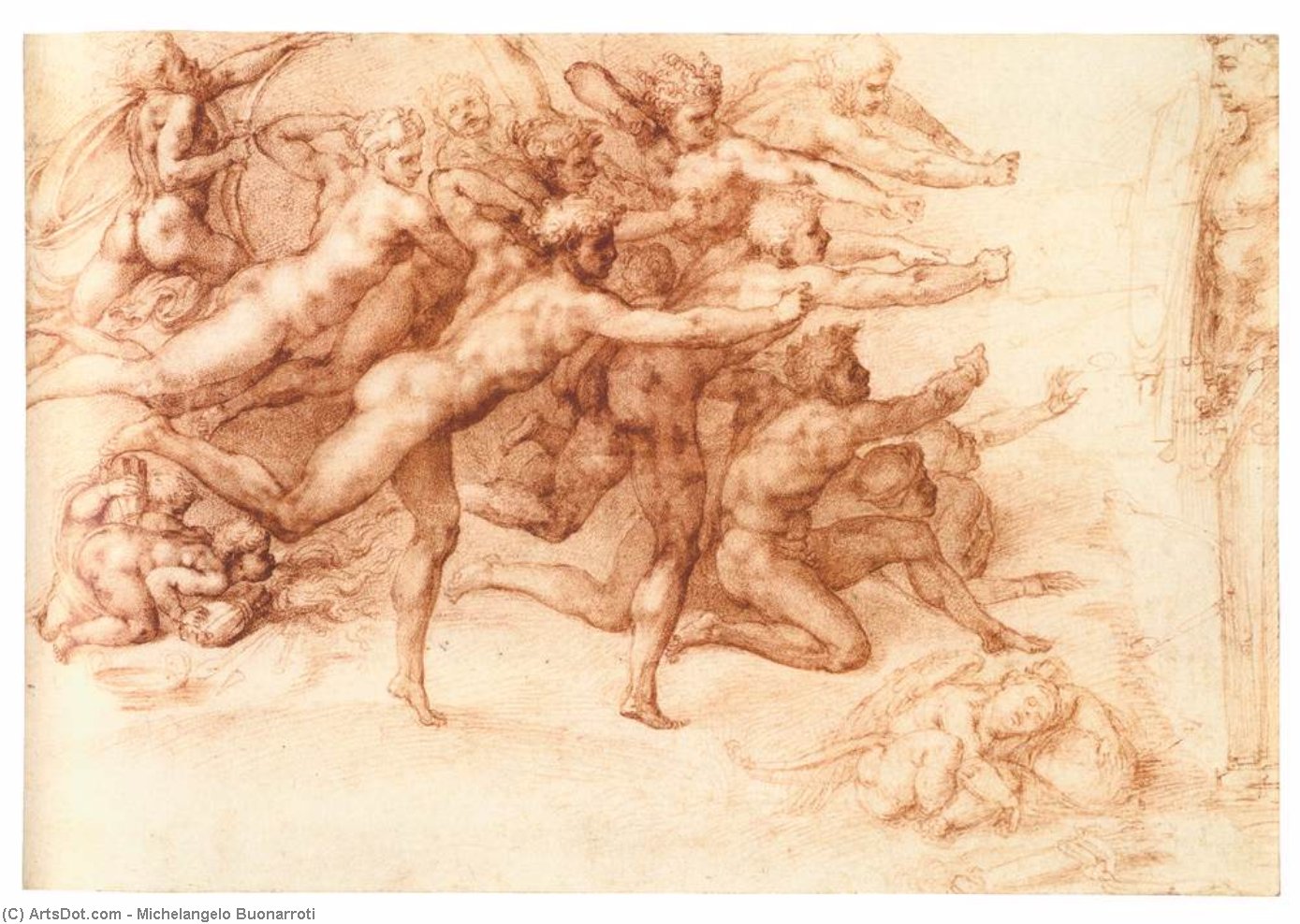 WikiOO.org - Encyclopedia of Fine Arts - Lukisan, Artwork Michelangelo Buonarroti - Archers Shooting at a Herm (recto)