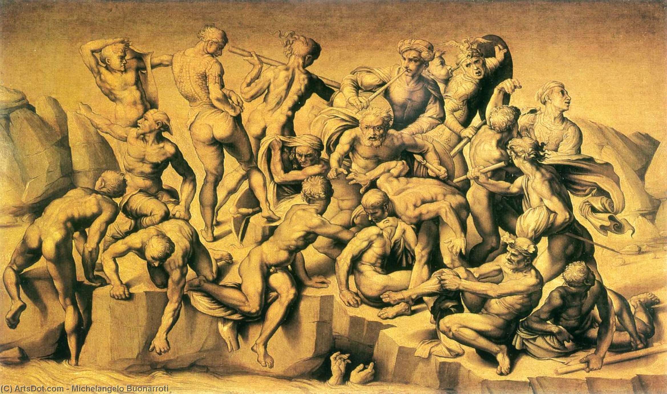 WikiOO.org - אנציקלופדיה לאמנויות יפות - ציור, יצירות אמנות Michelangelo Buonarroti - Battle of Cascina (central section)