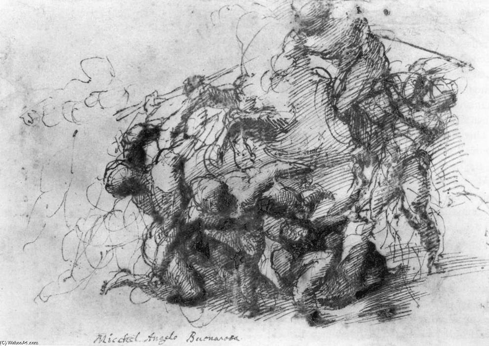 Wikioo.org - สารานุกรมวิจิตรศิลป์ - จิตรกรรม Michelangelo Buonarroti - Battle Scene