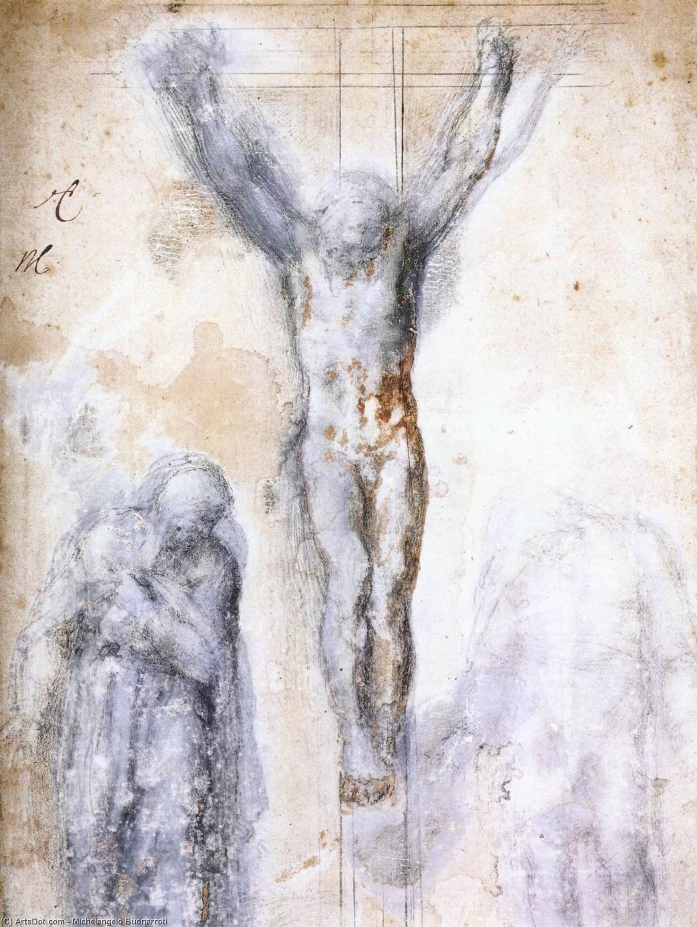WikiOO.org - Encyclopedia of Fine Arts - Lukisan, Artwork Michelangelo Buonarroti - Christ Crucified between the Virgin and St John