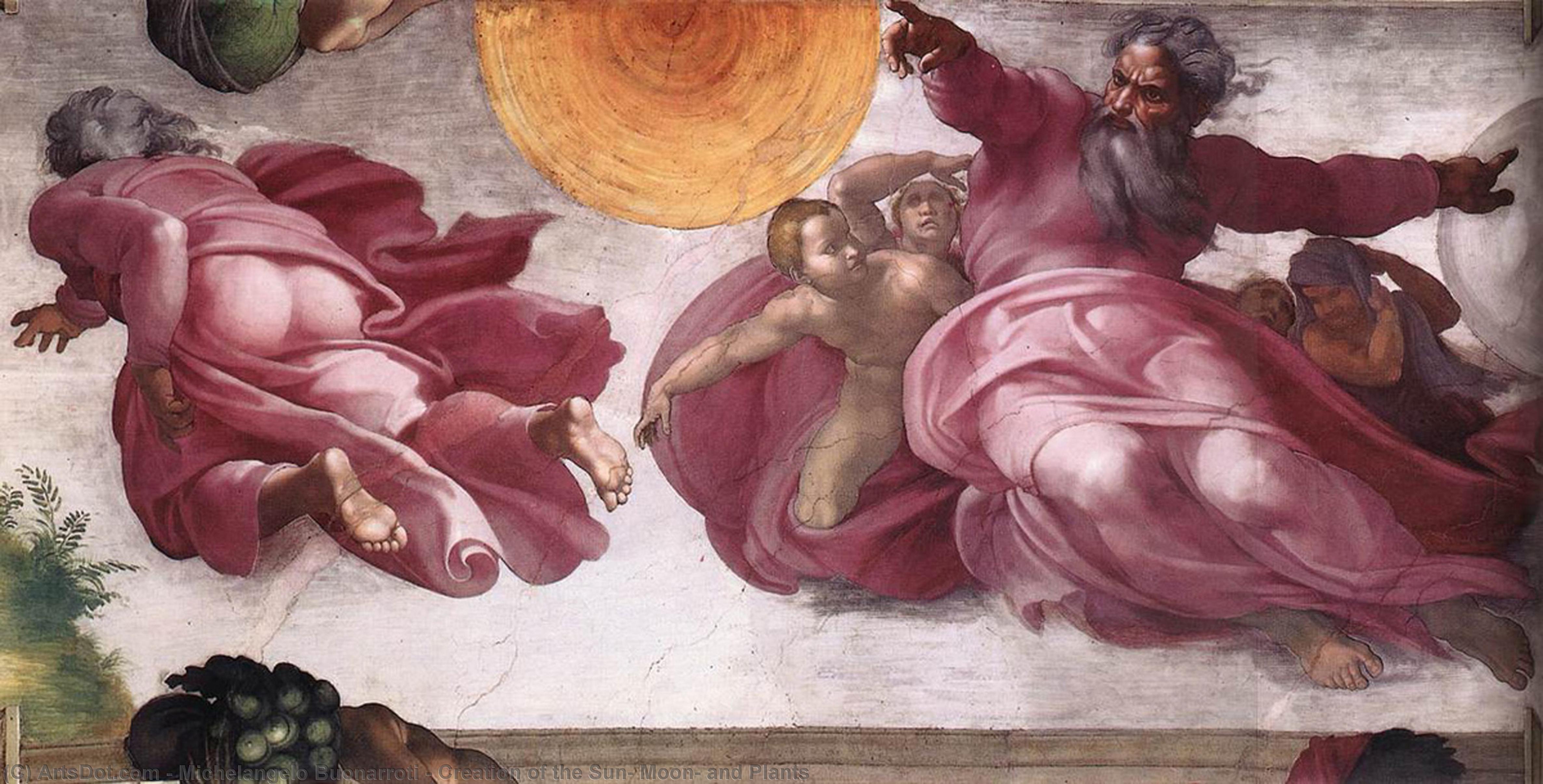 WikiOO.org - Encyclopedia of Fine Arts - Lukisan, Artwork Michelangelo Buonarroti - Creation of the Sun, Moon, and Plants