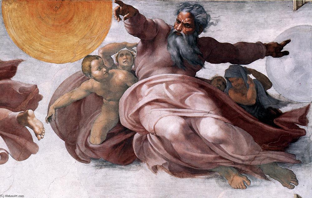 Wikioo.org - The Encyclopedia of Fine Arts - Painting, Artwork by Michelangelo Buonarroti - Creation of the Sun, Moon, and Plants (detail)