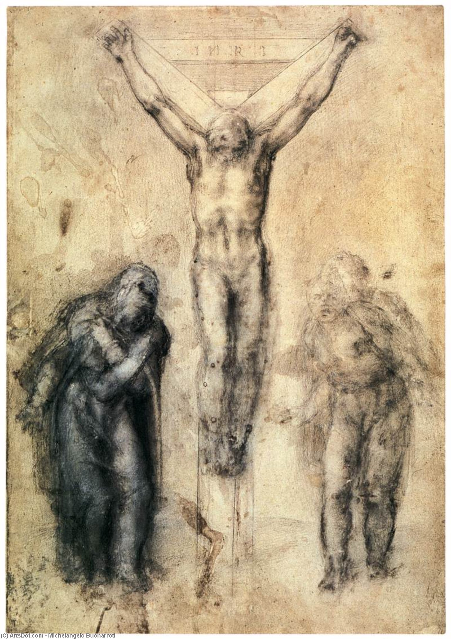 Wikioo.org - The Encyclopedia of Fine Arts - Painting, Artwork by Michelangelo Buonarroti - Crucified Christ with Mary and John