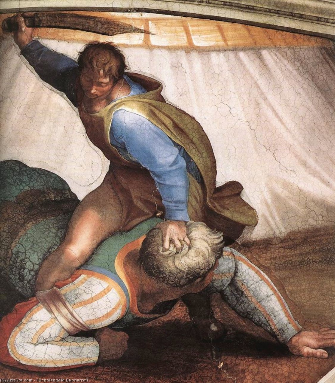 Wikioo.org – La Enciclopedia de las Bellas Artes - Pintura, Obras de arte de Michelangelo Buonarroti - David y Goliath Detalle