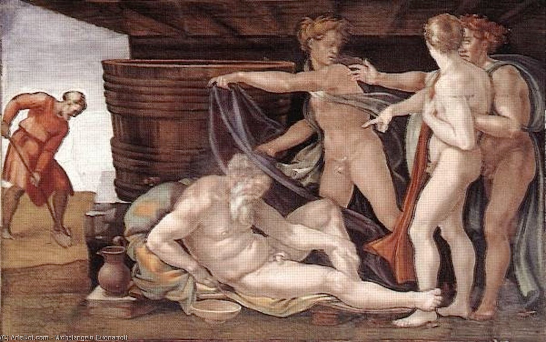 WikiOO.org - אנציקלופדיה לאמנויות יפות - ציור, יצירות אמנות Michelangelo Buonarroti - Drunkenness of Noah