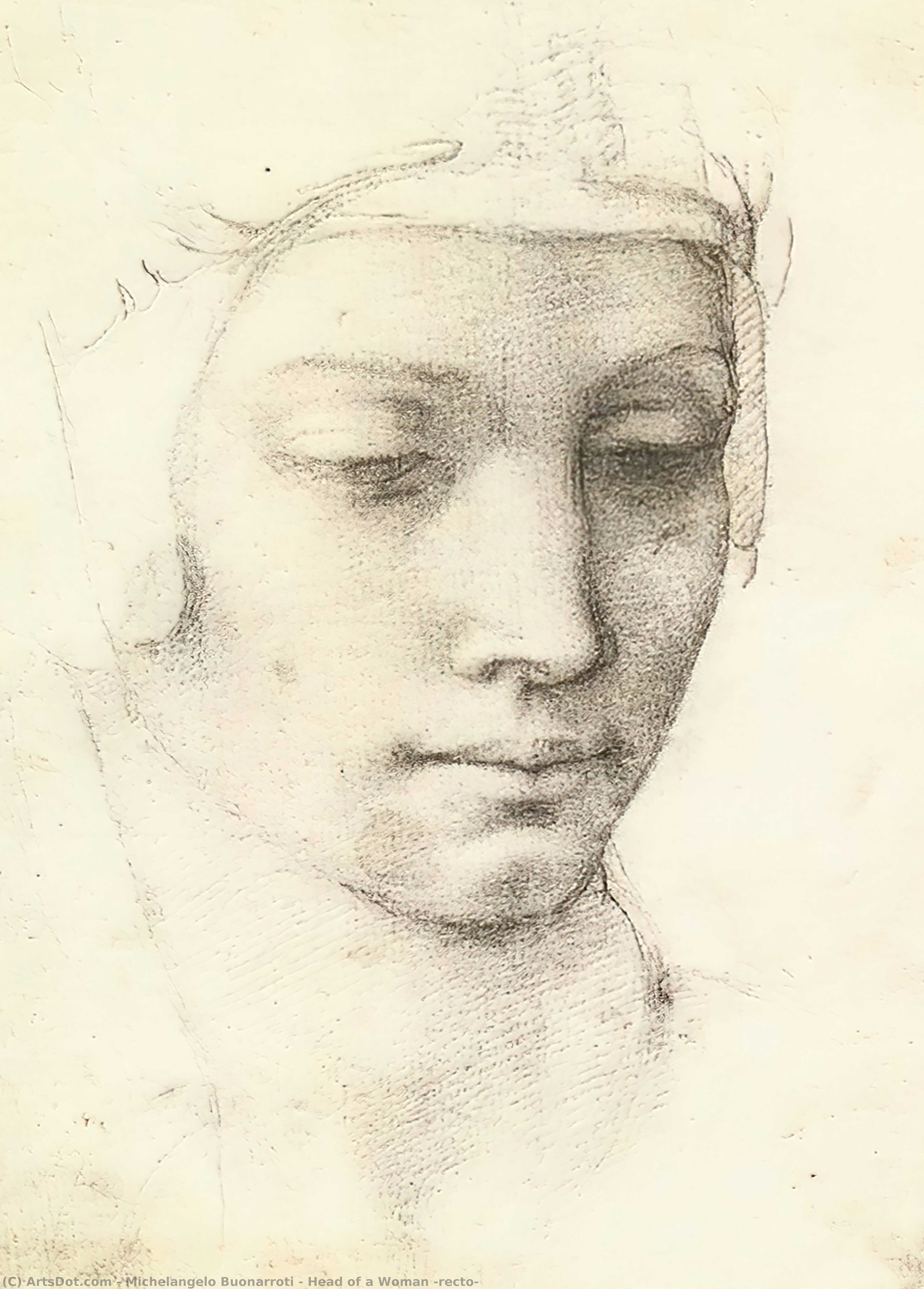 Wikoo.org - موسوعة الفنون الجميلة - اللوحة، العمل الفني Michelangelo Buonarroti - Head of a Woman (recto)