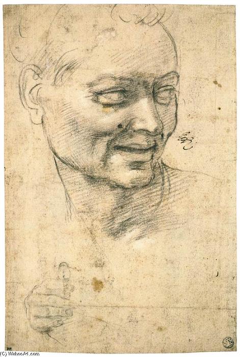WikiOO.org - Enciklopedija likovnih umjetnosti - Slikarstvo, umjetnička djela Michelangelo Buonarroti - Head Study of a Smiling Youth (recto)