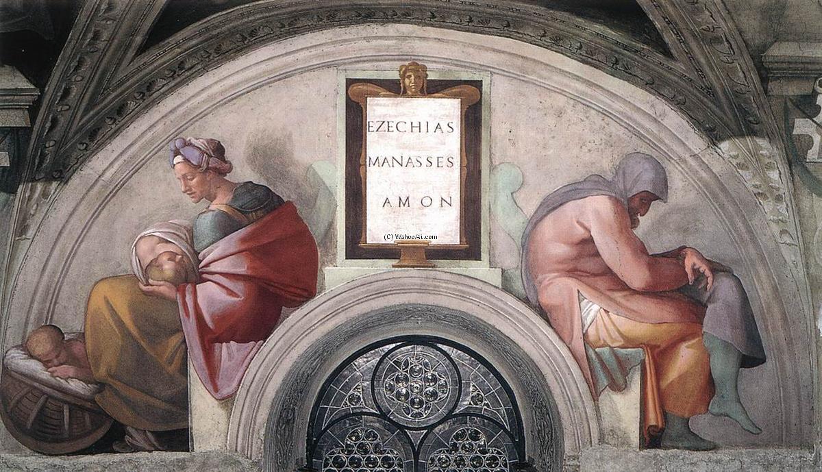 WikiOO.org - Güzel Sanatlar Ansiklopedisi - Resim, Resimler Michelangelo Buonarroti - Hezekiah - Manasseh - Amon