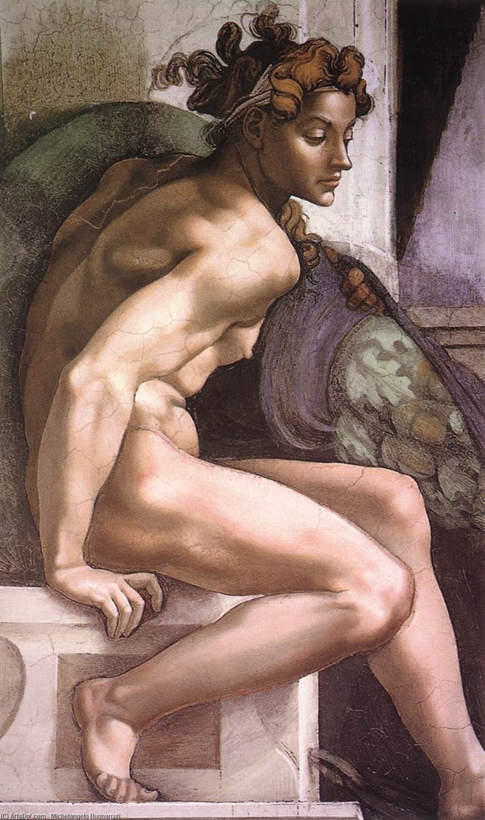 Wikioo.org - The Encyclopedia of Fine Arts - Painting, Artwork by Michelangelo Buonarroti - Ignudo (22)